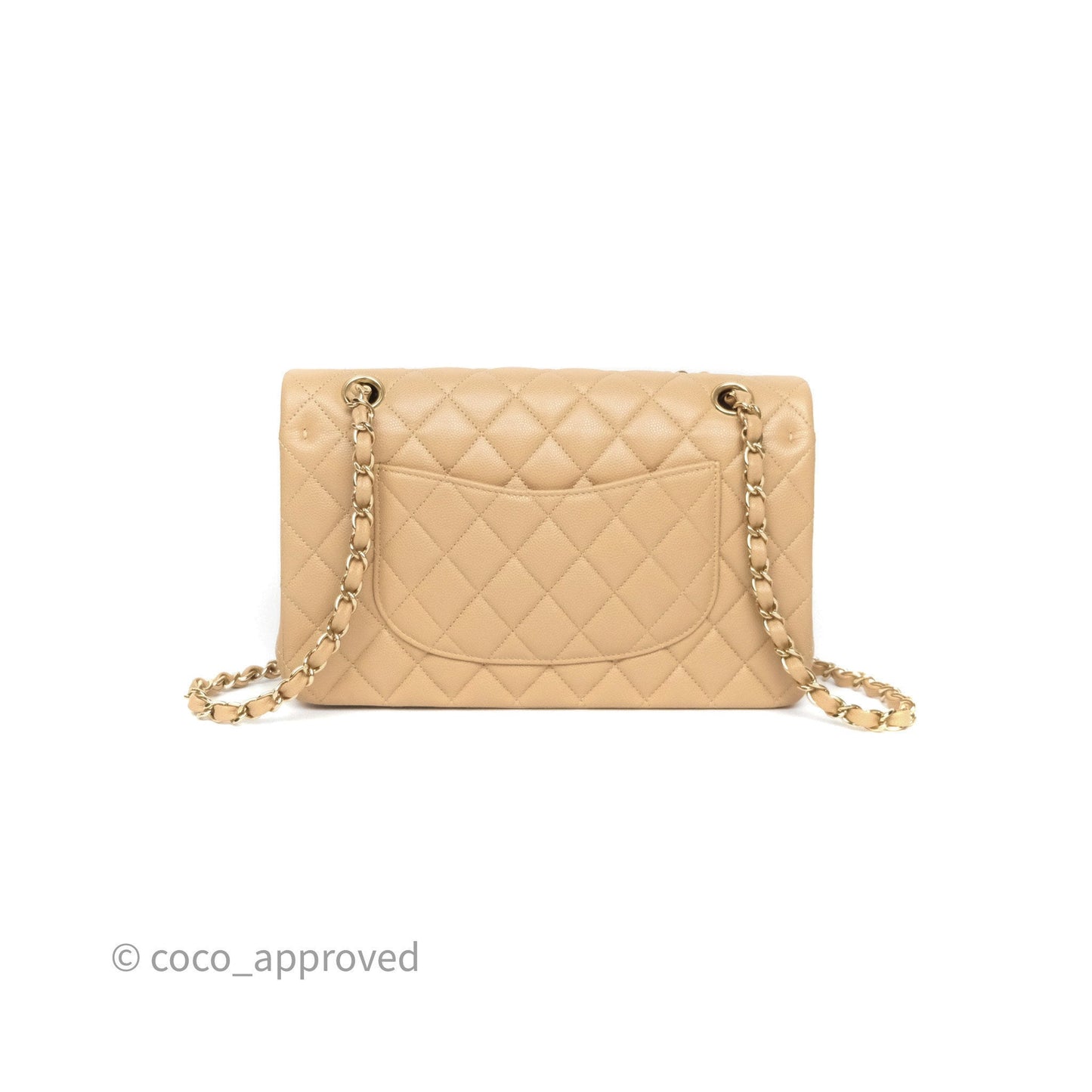 Chanel Classic M/L Medium Flap Quilted Beige Caviar Gold Hardware