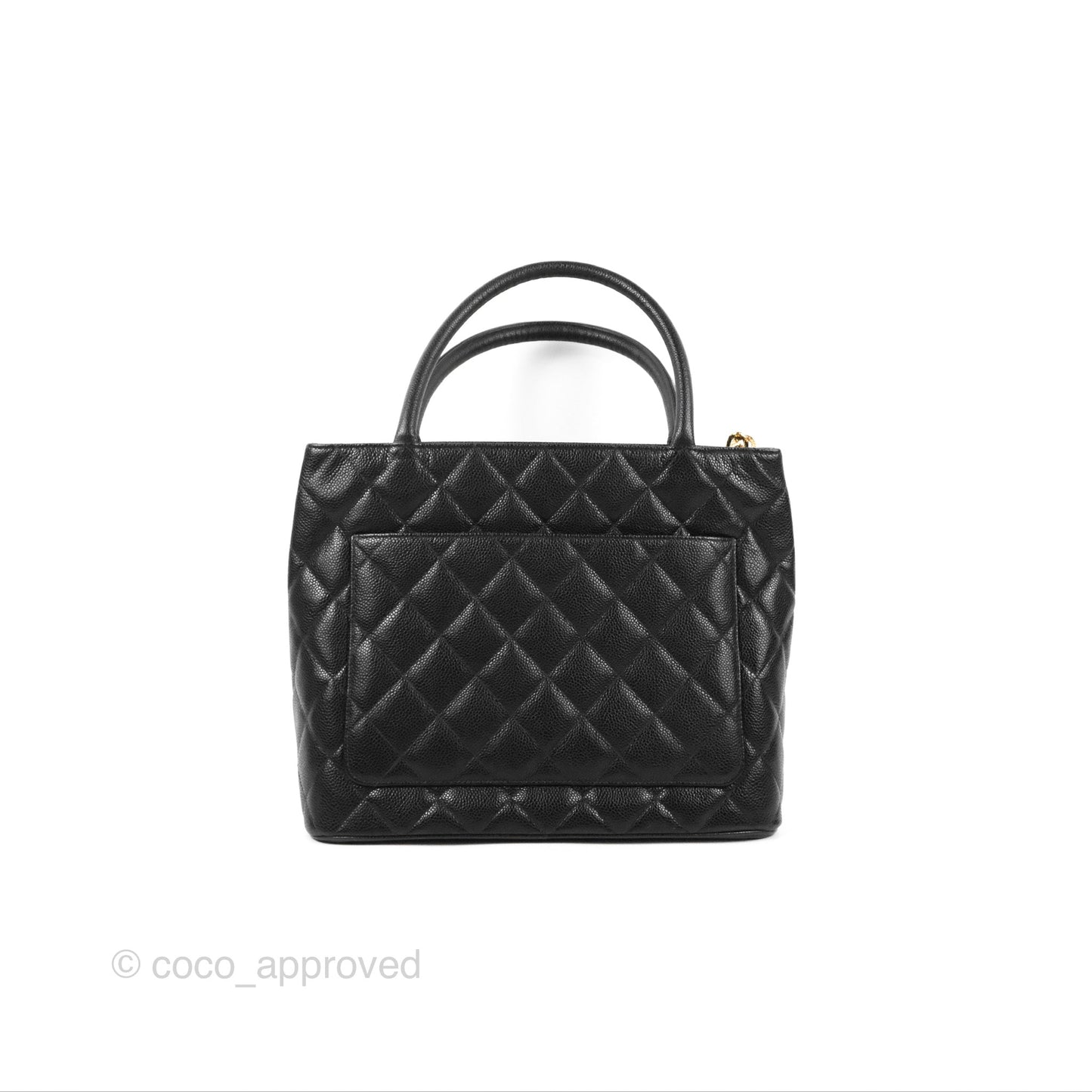 Chanel Vintage Medallion CC Tote Bag Black Caviar Gold Hardware