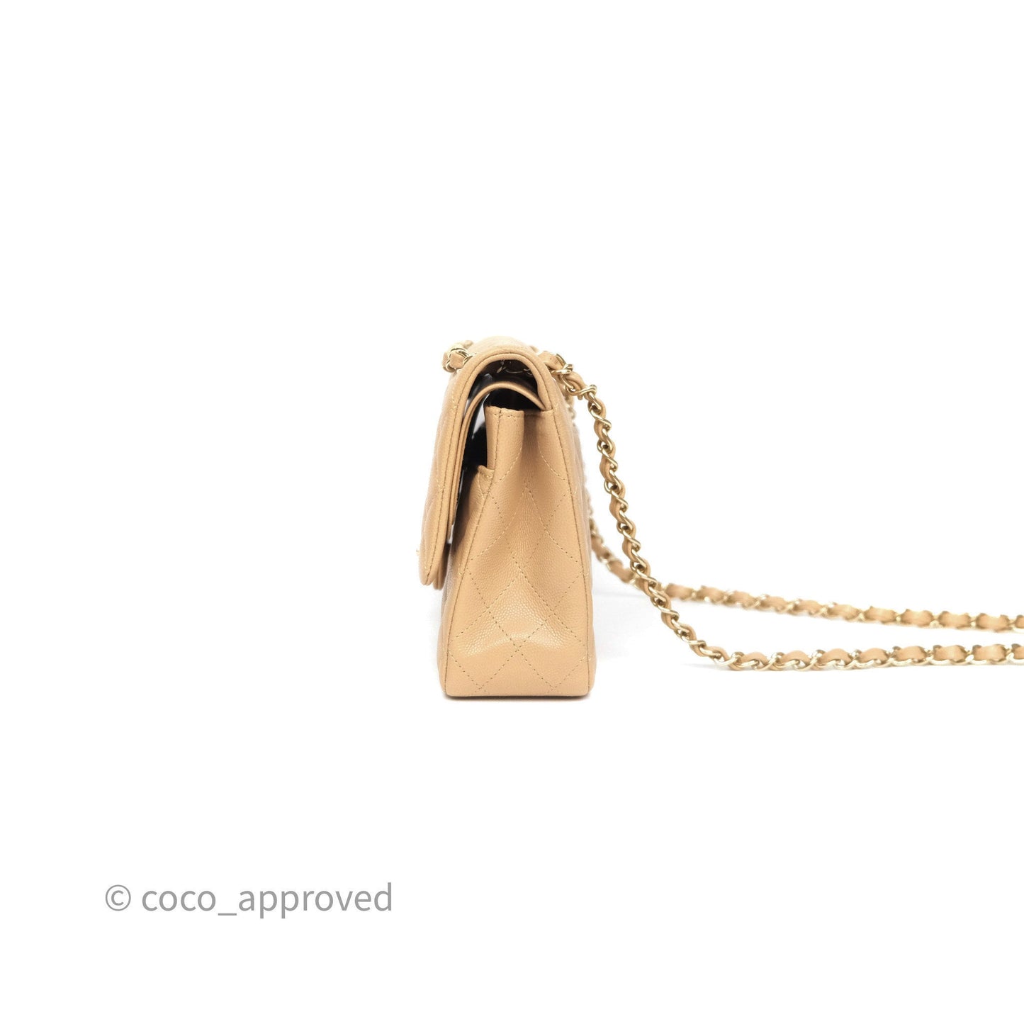 Chanel Classic M/L Medium Flap Quilted Beige Caviar Gold Hardware