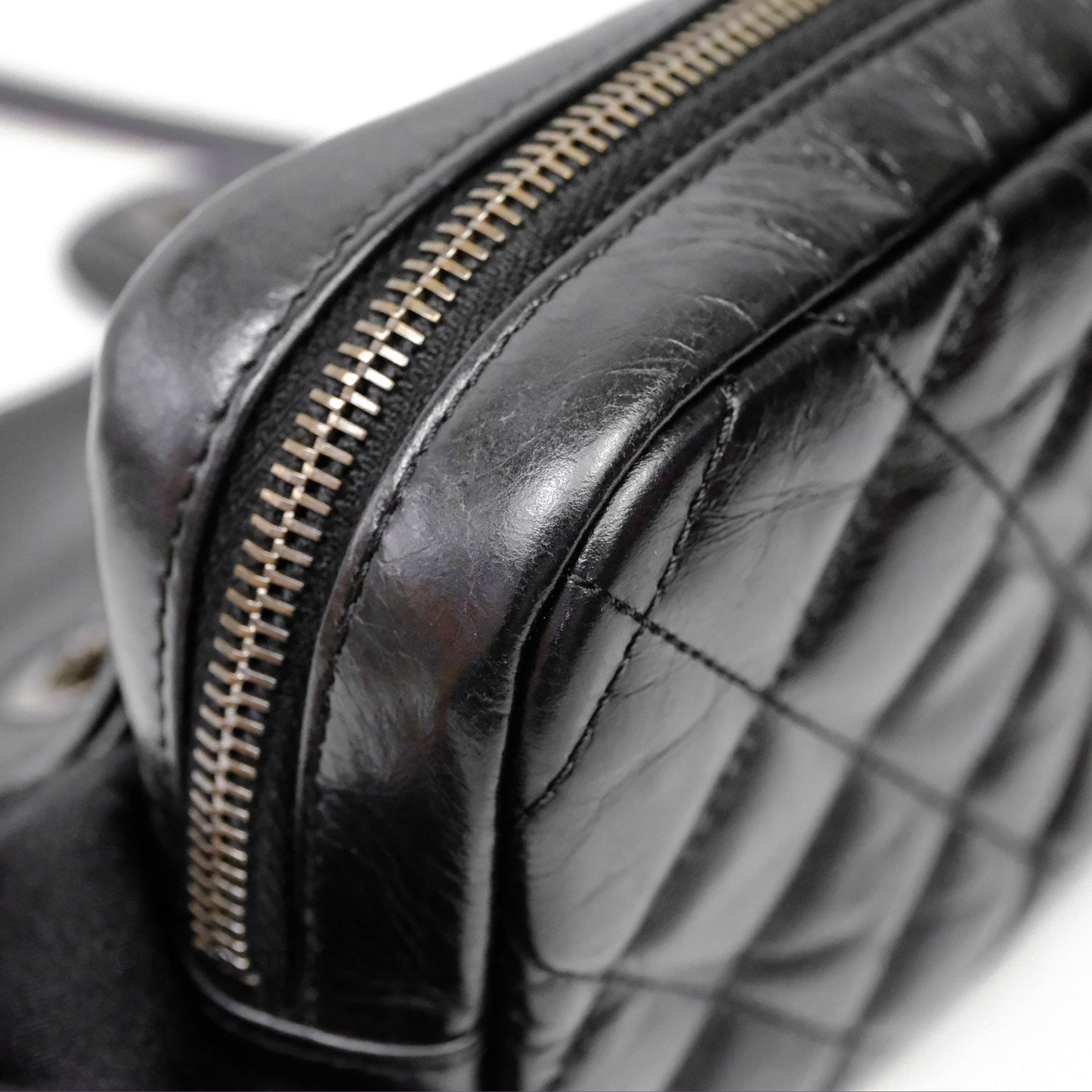 Chanel Flap Bag Black Glazed Calfskin Ruthenium Hardware