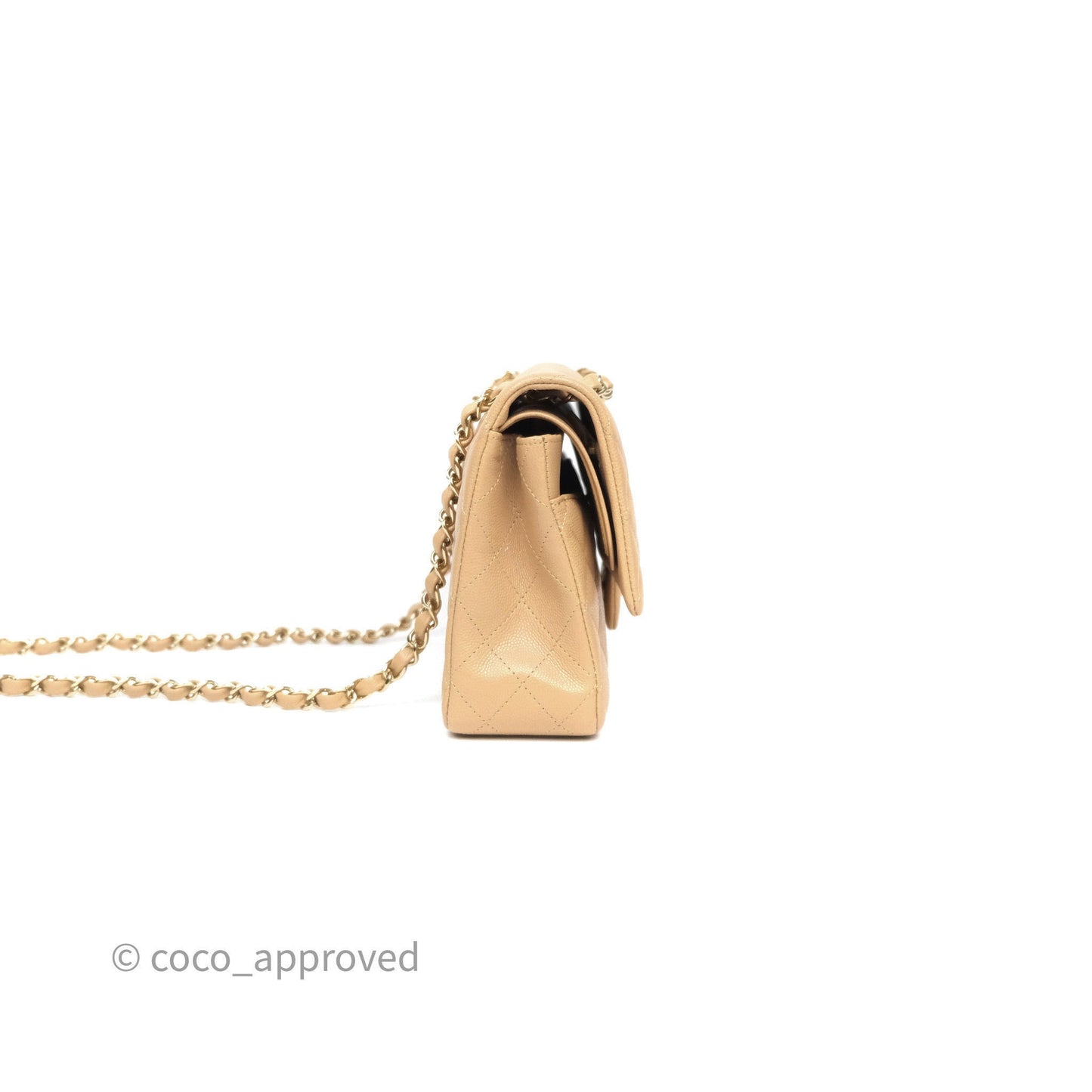 Chanel Classic M/L Medium Flap Quilted Beige Caviar Gold Hardware