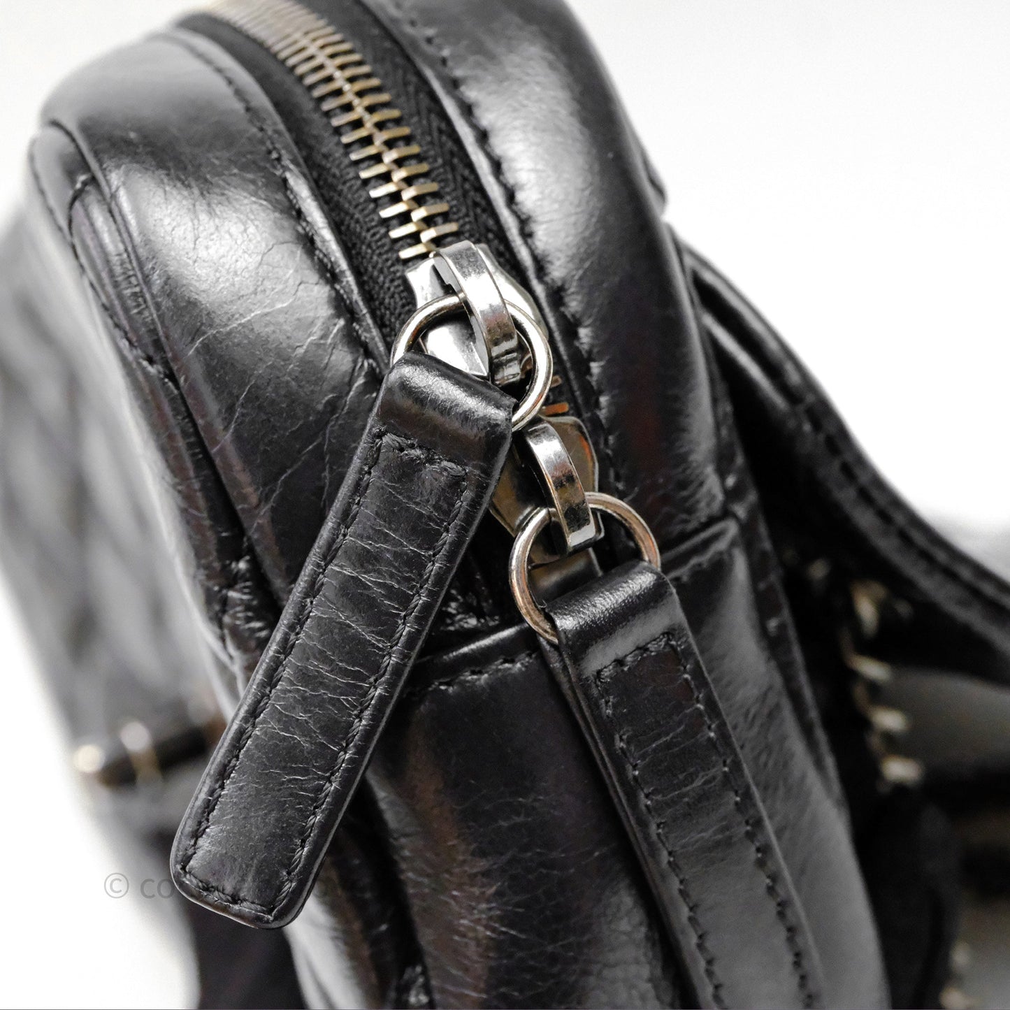 Chanel Flap Bag Black Glazed Calfskin Ruthenium Hardware