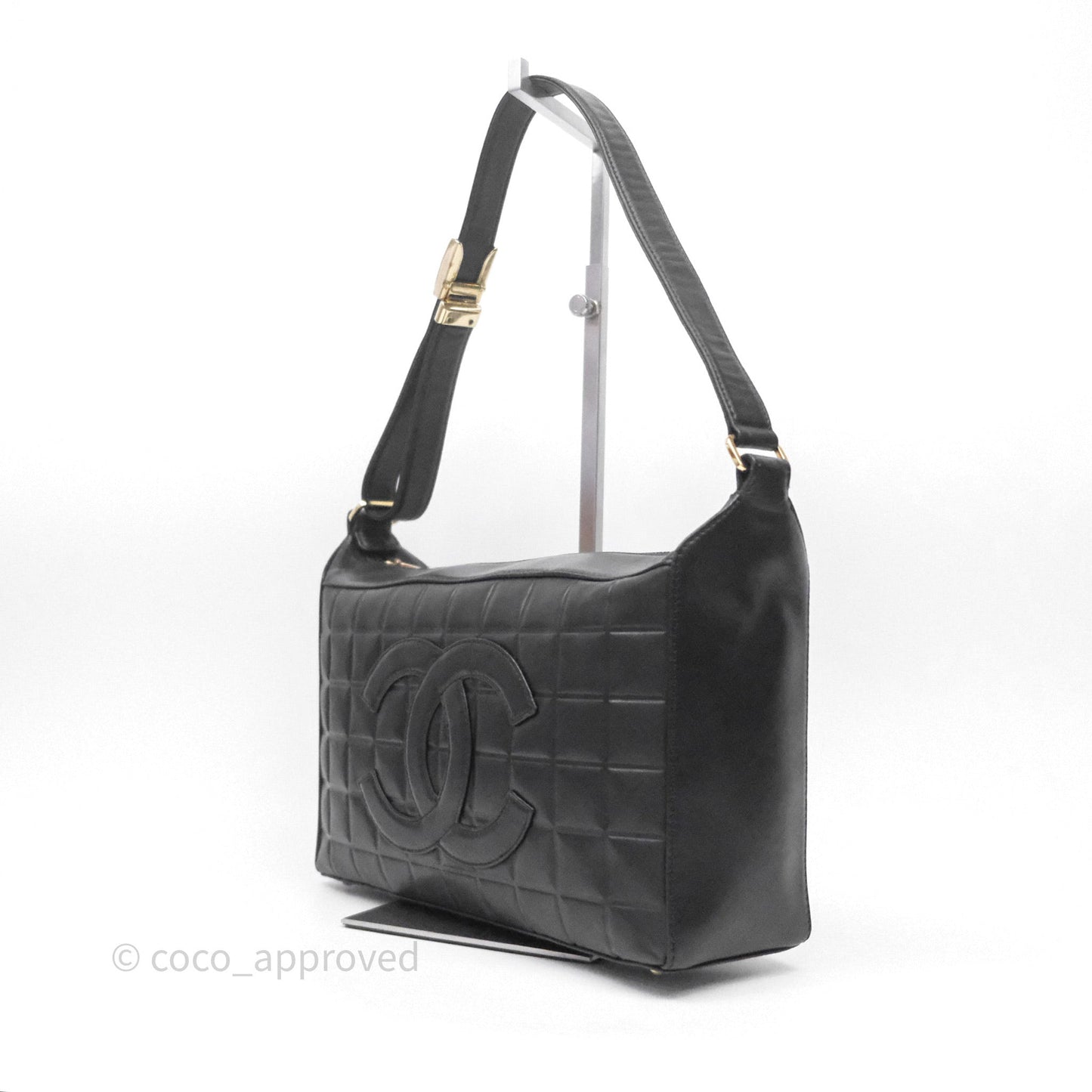 Chanel Vintage Chocolate Bar Shoulder Bag Black Lambskin