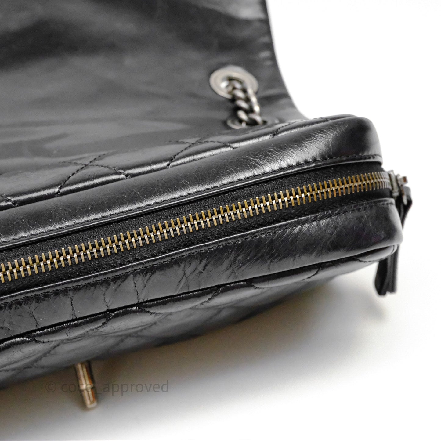 Chanel Flap Bag Black Glazed Calfskin Ruthenium Hardware
