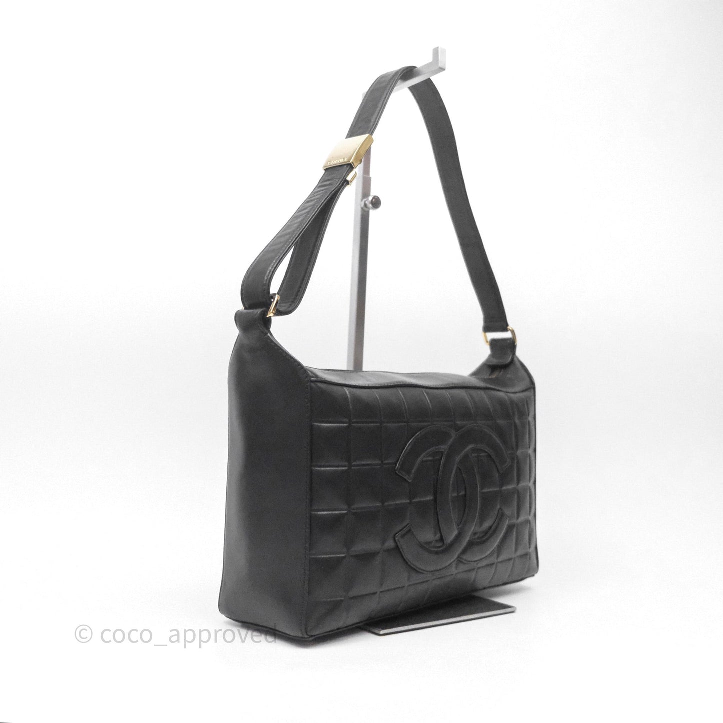 Chanel Vintage Chocolate Bar Shoulder Bag Black Lambskin