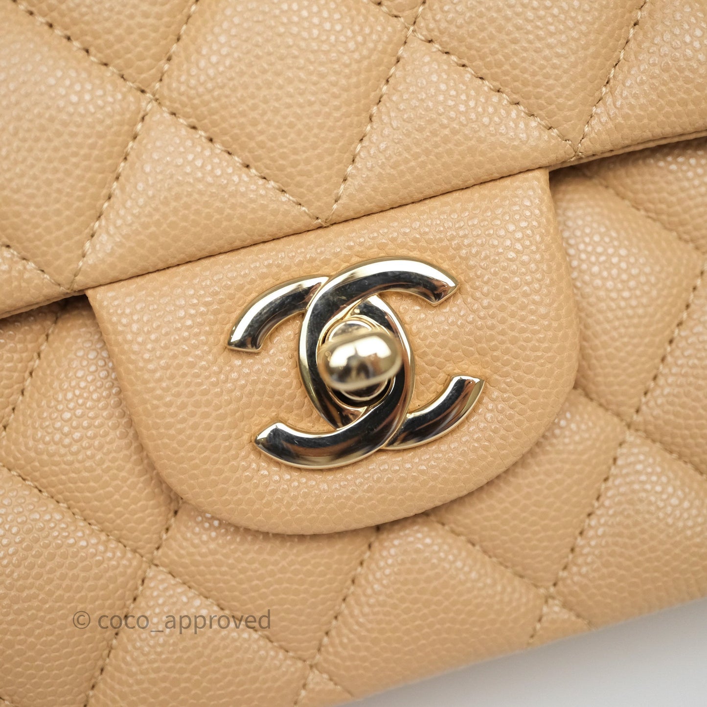 Chanel Classic M/L Medium Flap Quilted Beige Caviar Gold Hardware