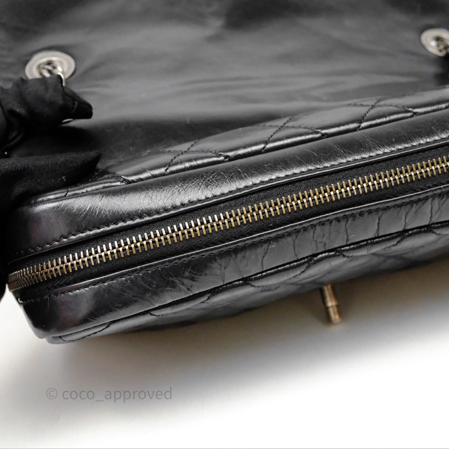 Chanel Flap Bag Black Glazed Calfskin Ruthenium Hardware