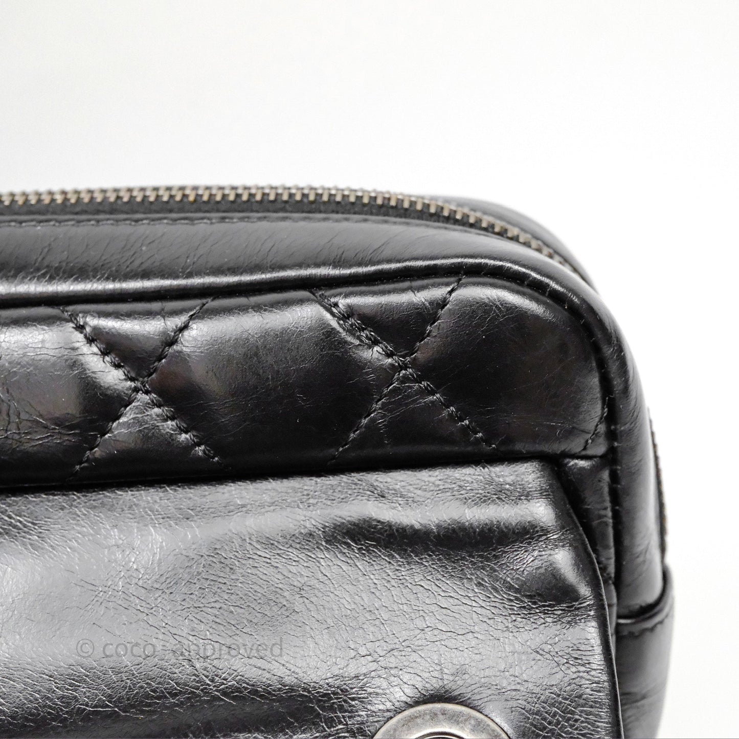 Chanel Flap Bag Black Glazed Calfskin Ruthenium Hardware