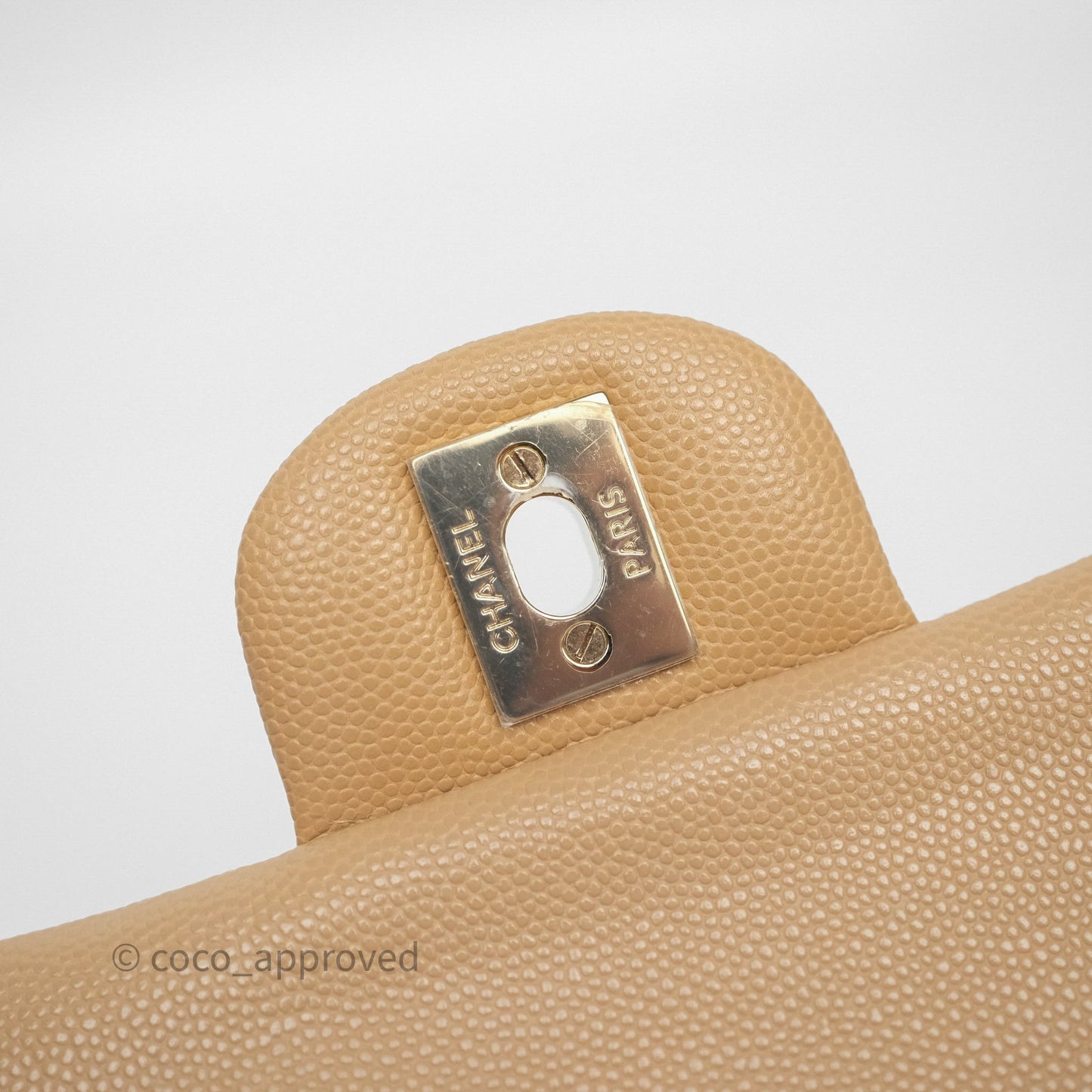 Chanel Classic M/L Medium Flap Quilted Beige Caviar Gold Hardware