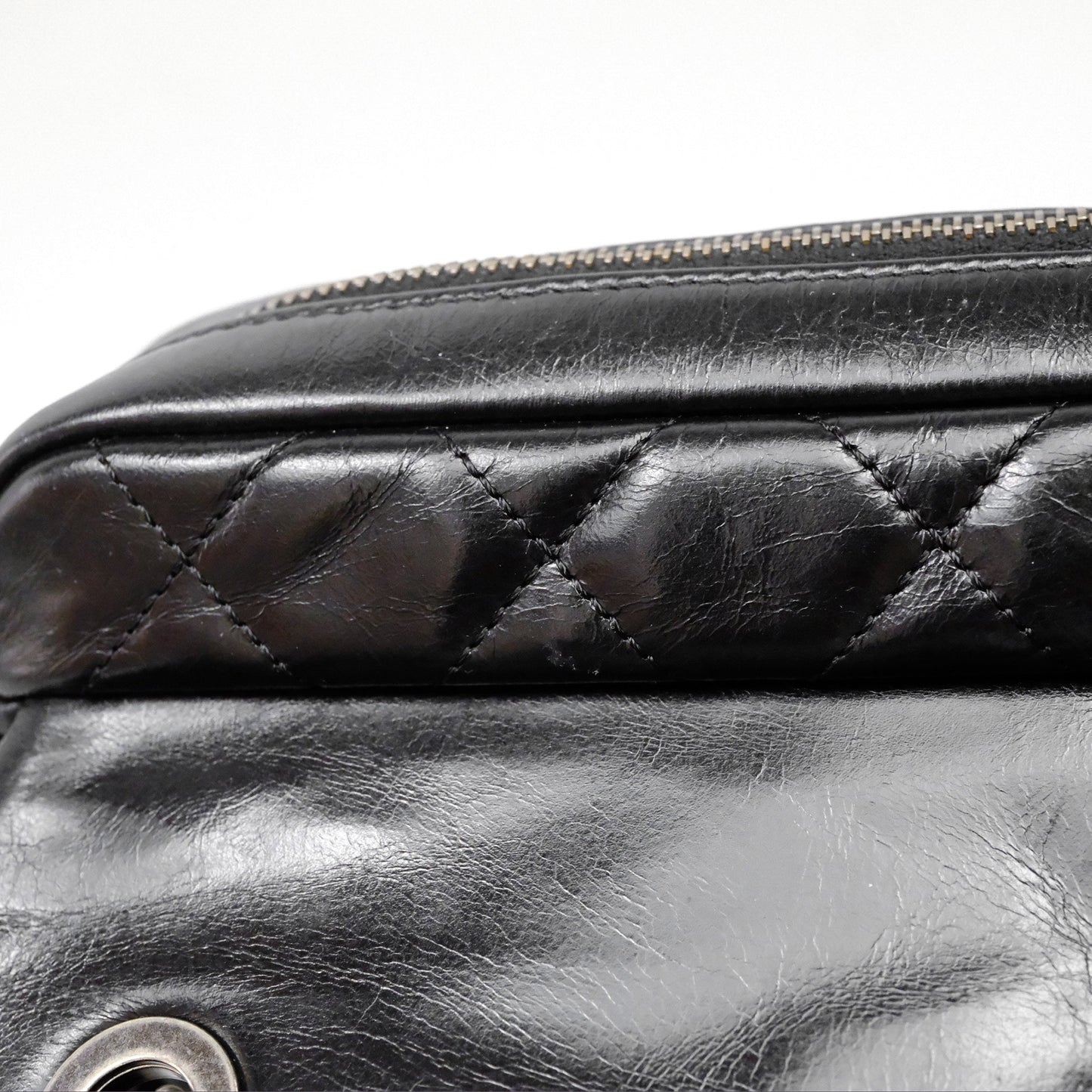Chanel Flap Bag Black Glazed Calfskin Ruthenium Hardware