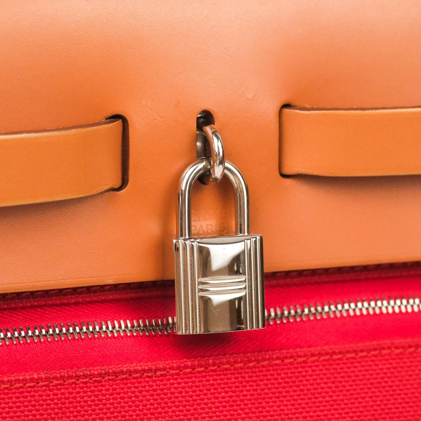 Hermès Herbag Zip 31 Retourne Red/Natural Canvas Palladium Hardware