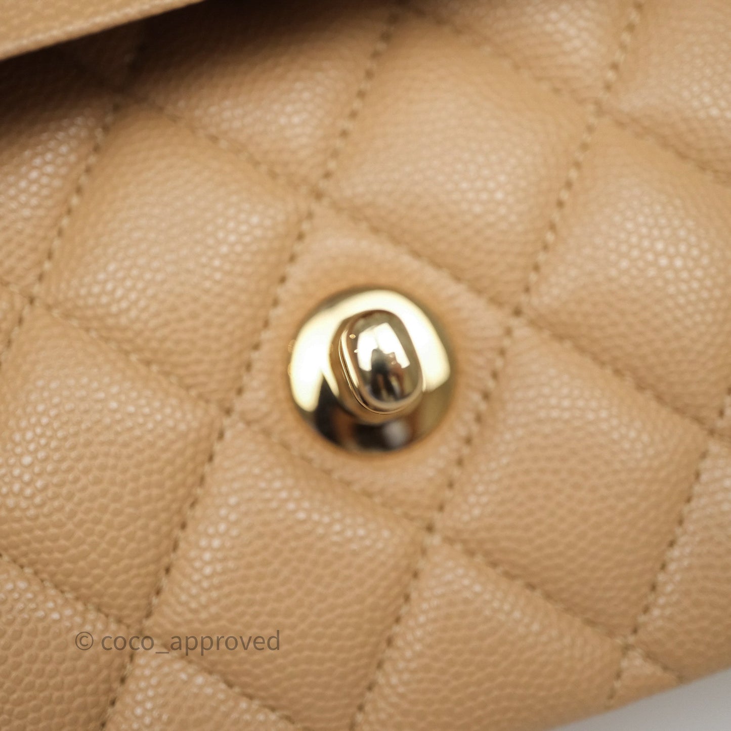 Chanel Classic M/L Medium Flap Quilted Beige Caviar Gold Hardware