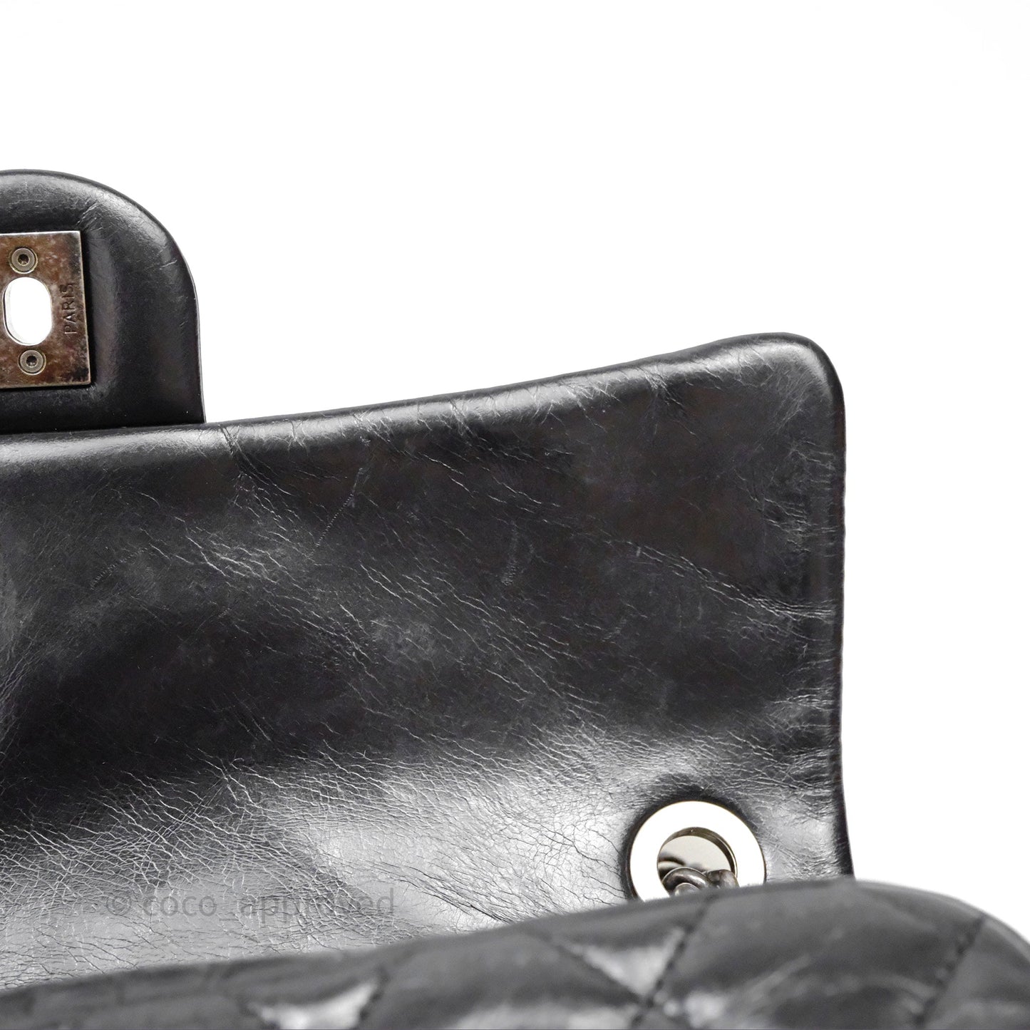 Chanel Flap Bag Black Glazed Calfskin Ruthenium Hardware