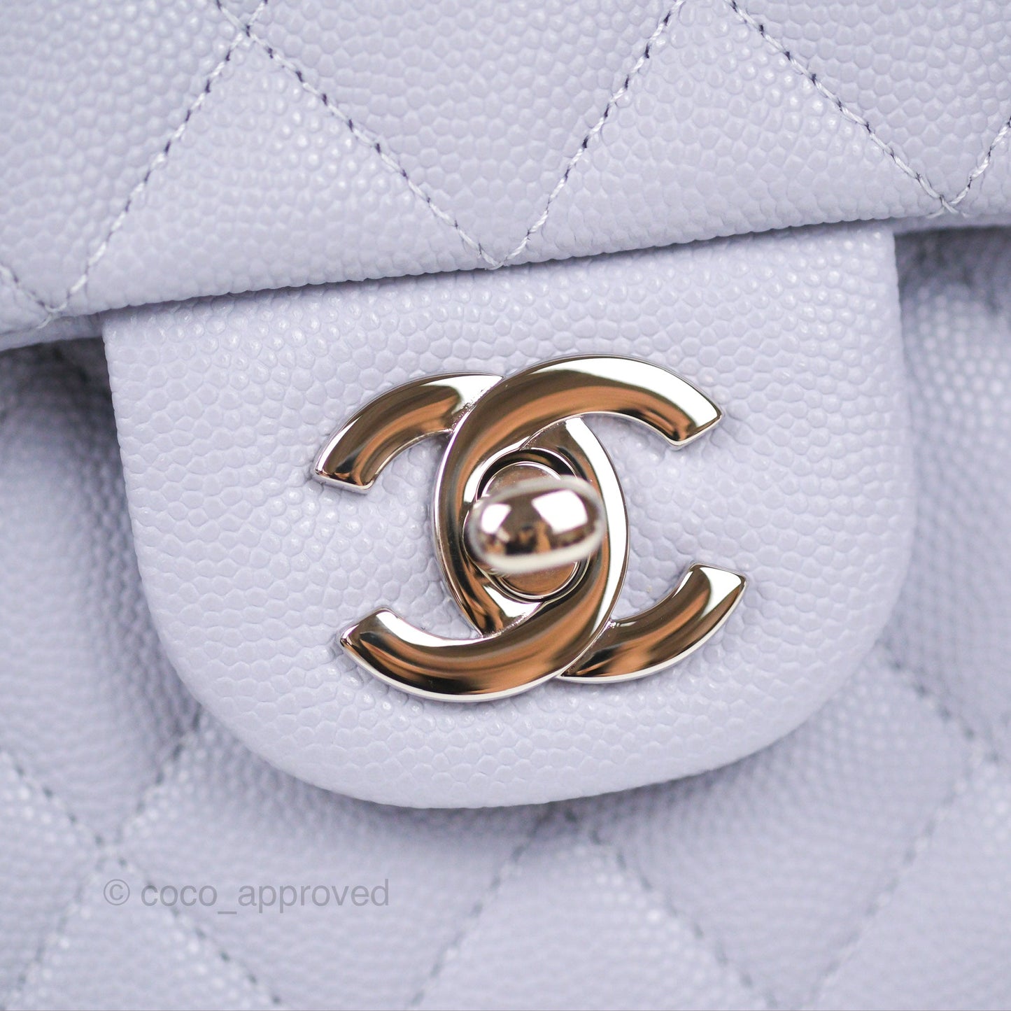 Chanel Classic M/L Medium Flap Quilted Lilac Caviar Silver Hardware