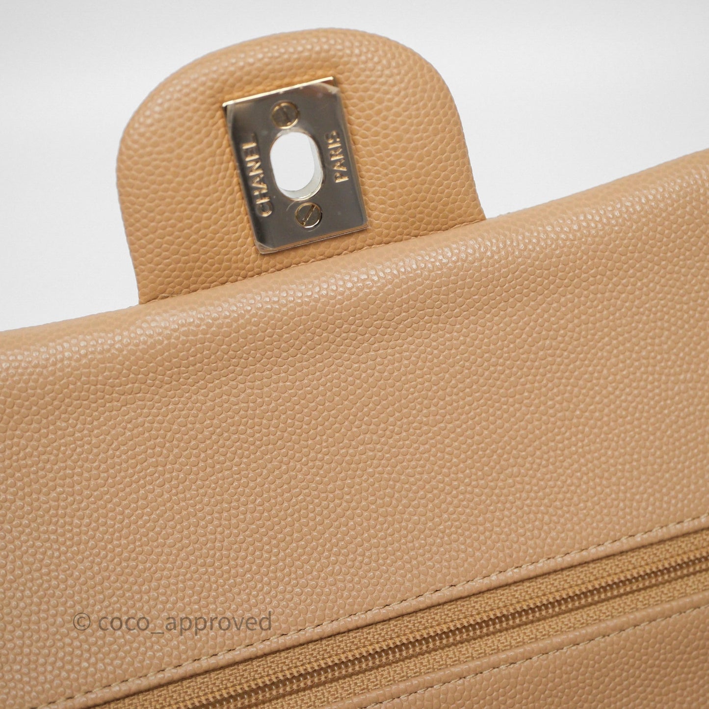 Chanel Classic M/L Medium Flap Quilted Beige Caviar Gold Hardware