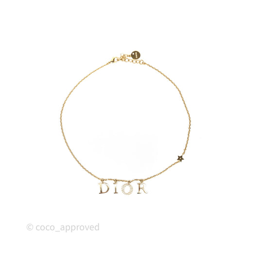 Christian Dior Logo Necklace Gold Tone
