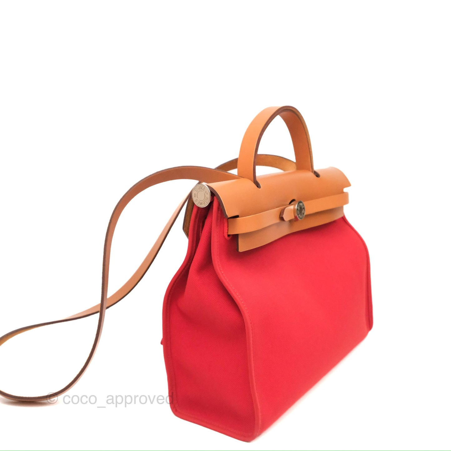 Hermès Herbag Zip 31 Retourne Red/Natural Canvas Palladium Hardware