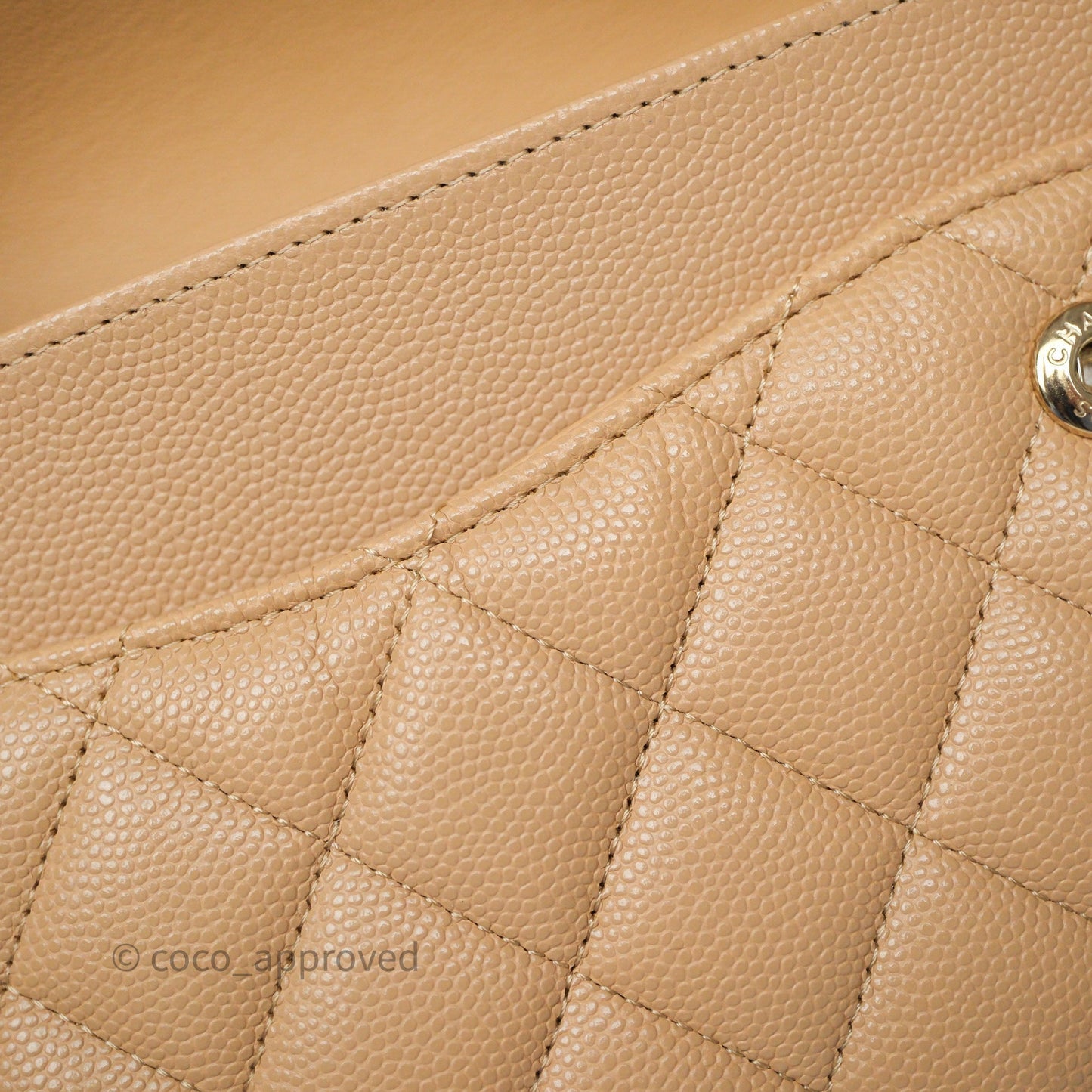 Chanel Classic M/L Medium Flap Quilted Beige Caviar Gold Hardware