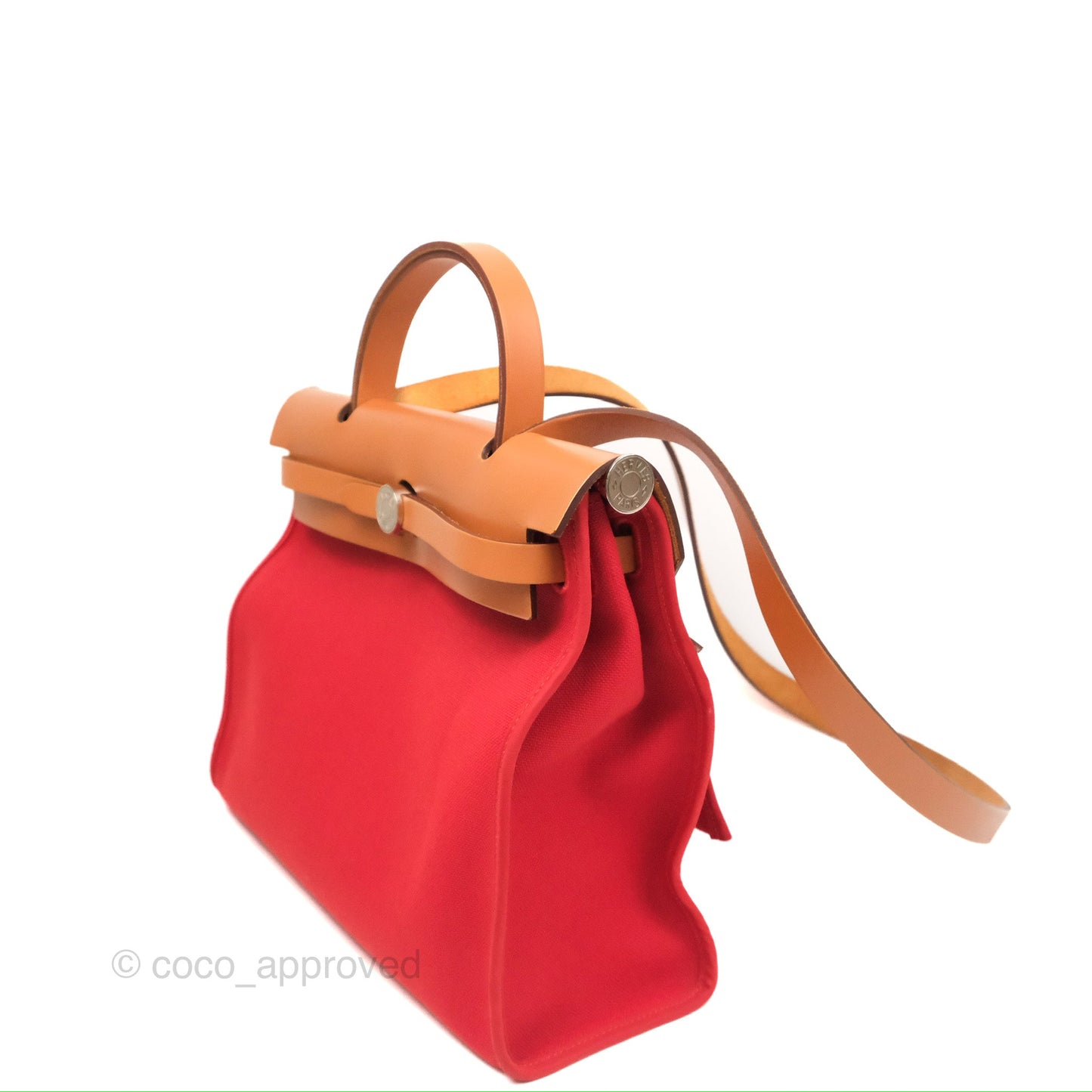 Hermès Herbag Zip 31 Retourne Red/Natural Canvas Palladium Hardware