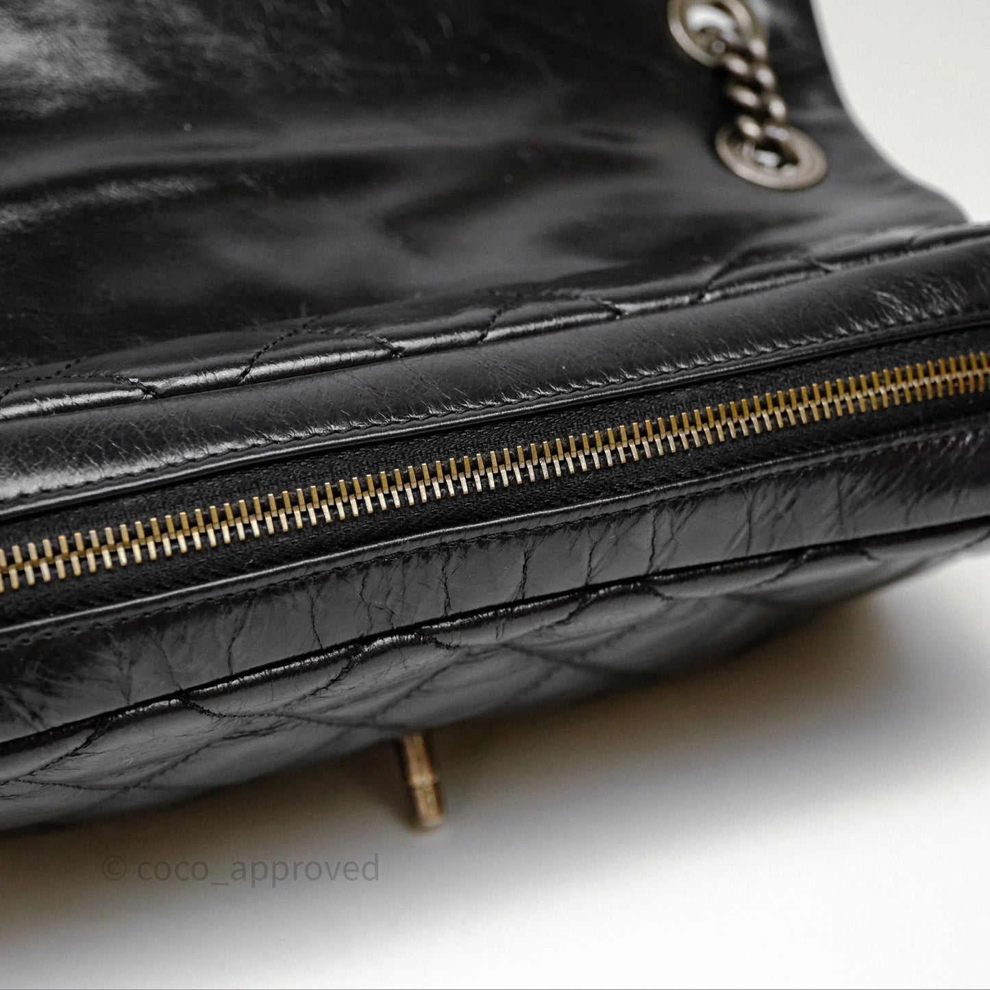 Chanel Flap Bag Black Glazed Calfskin Ruthenium Hardware