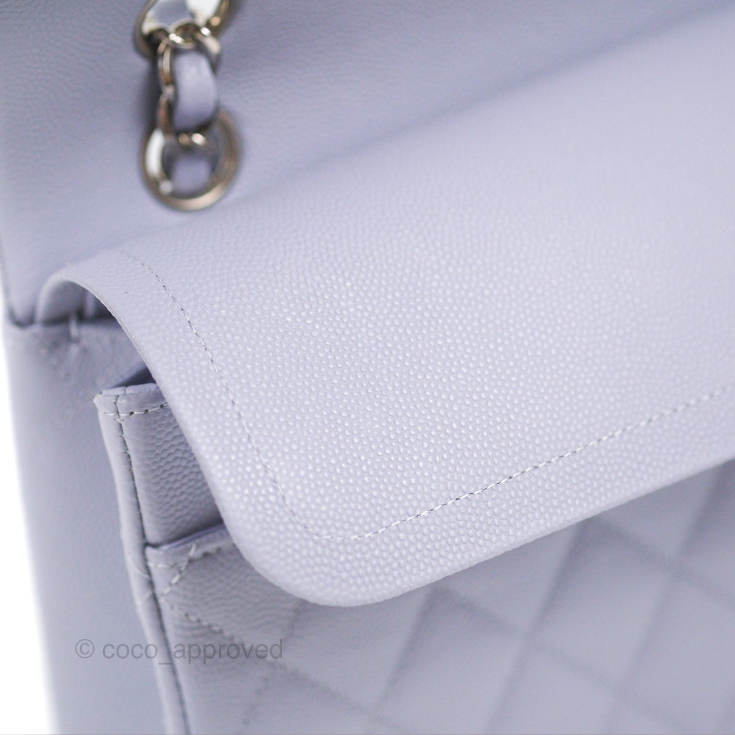 Chanel Classic M/L Medium Flap Quilted Lilac Caviar Silver Hardware