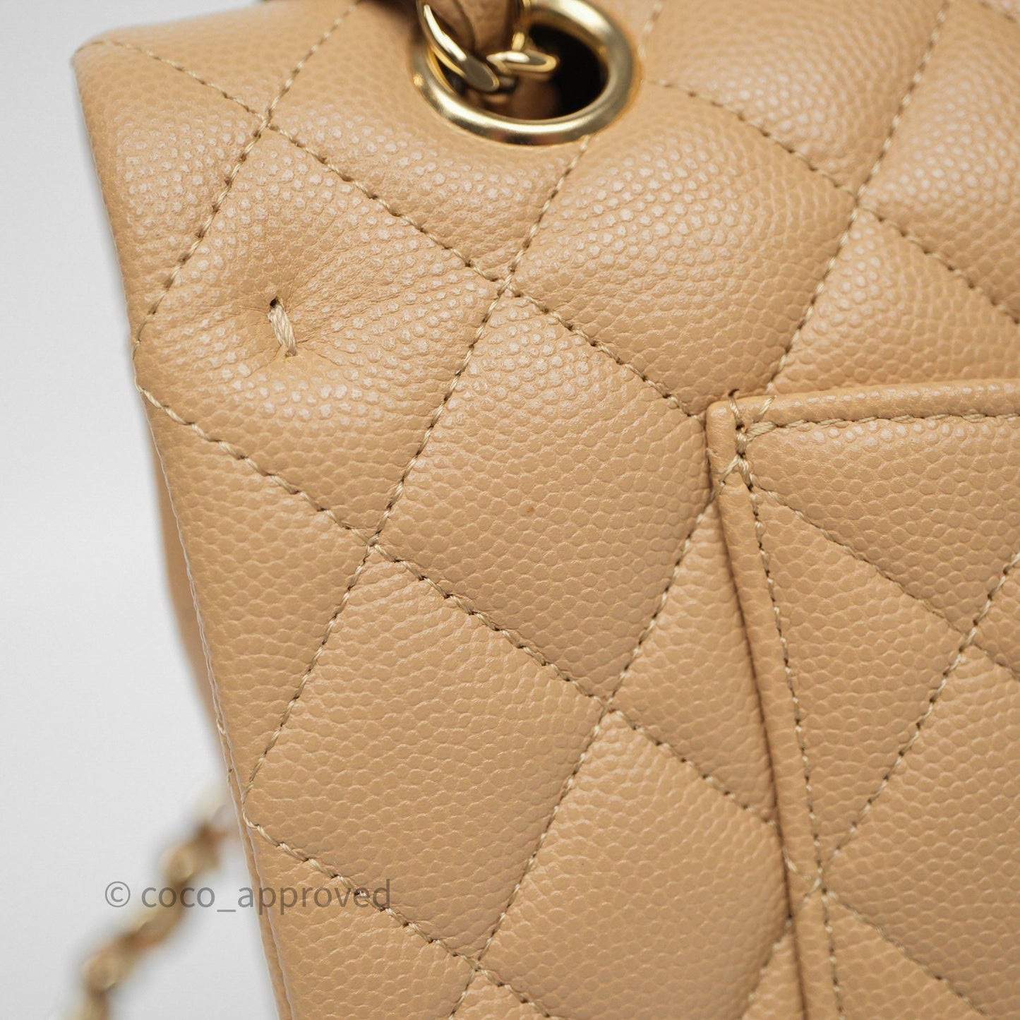 Chanel Classic M/L Medium Flap Quilted Beige Caviar Gold Hardware