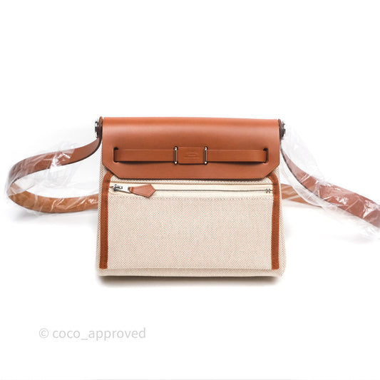 Hermes Mini Herbag Ecru Beige/ Fauve 34 Palladium Hardware