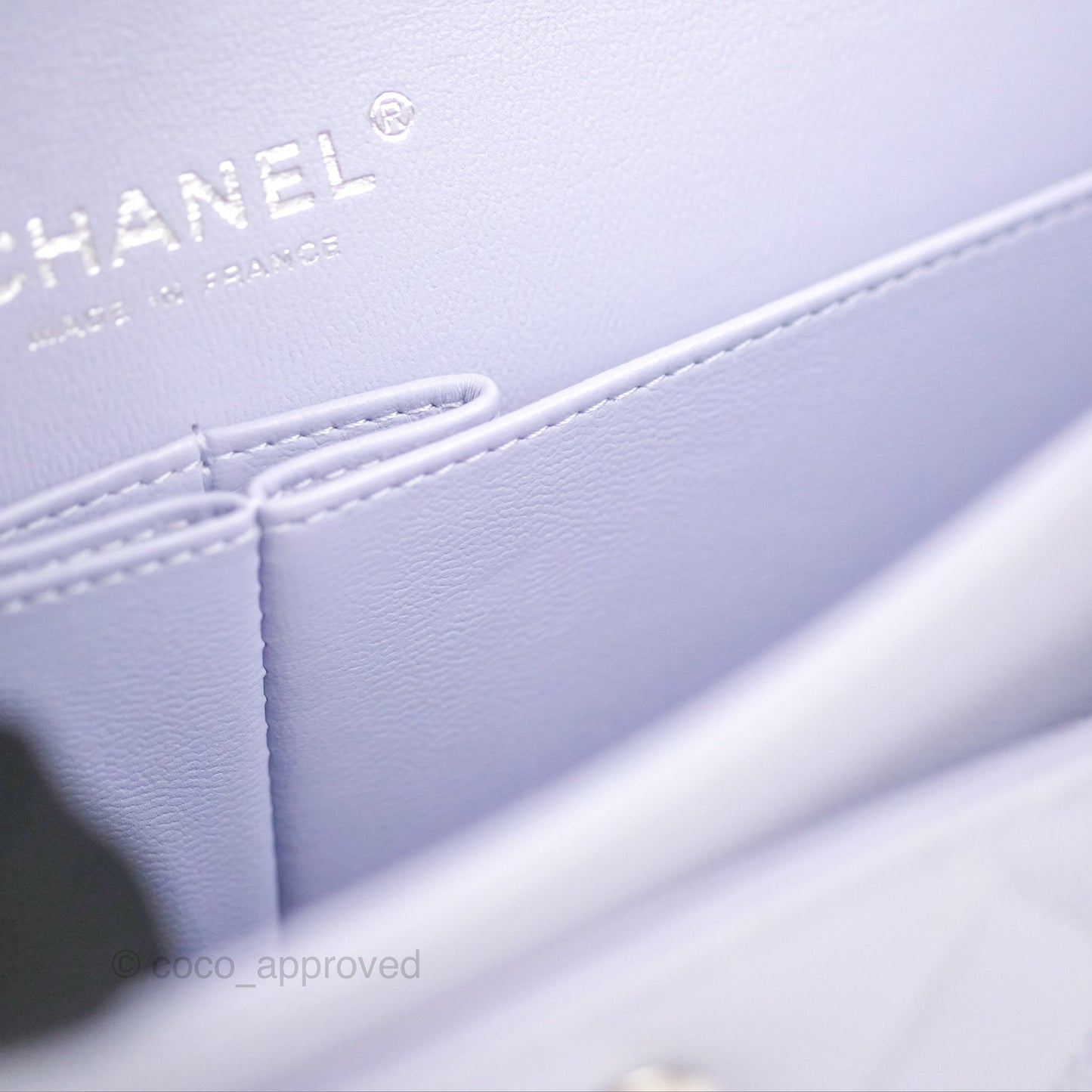 Chanel Classic M/L Medium Flap Quilted Lilac Caviar Silver Hardware