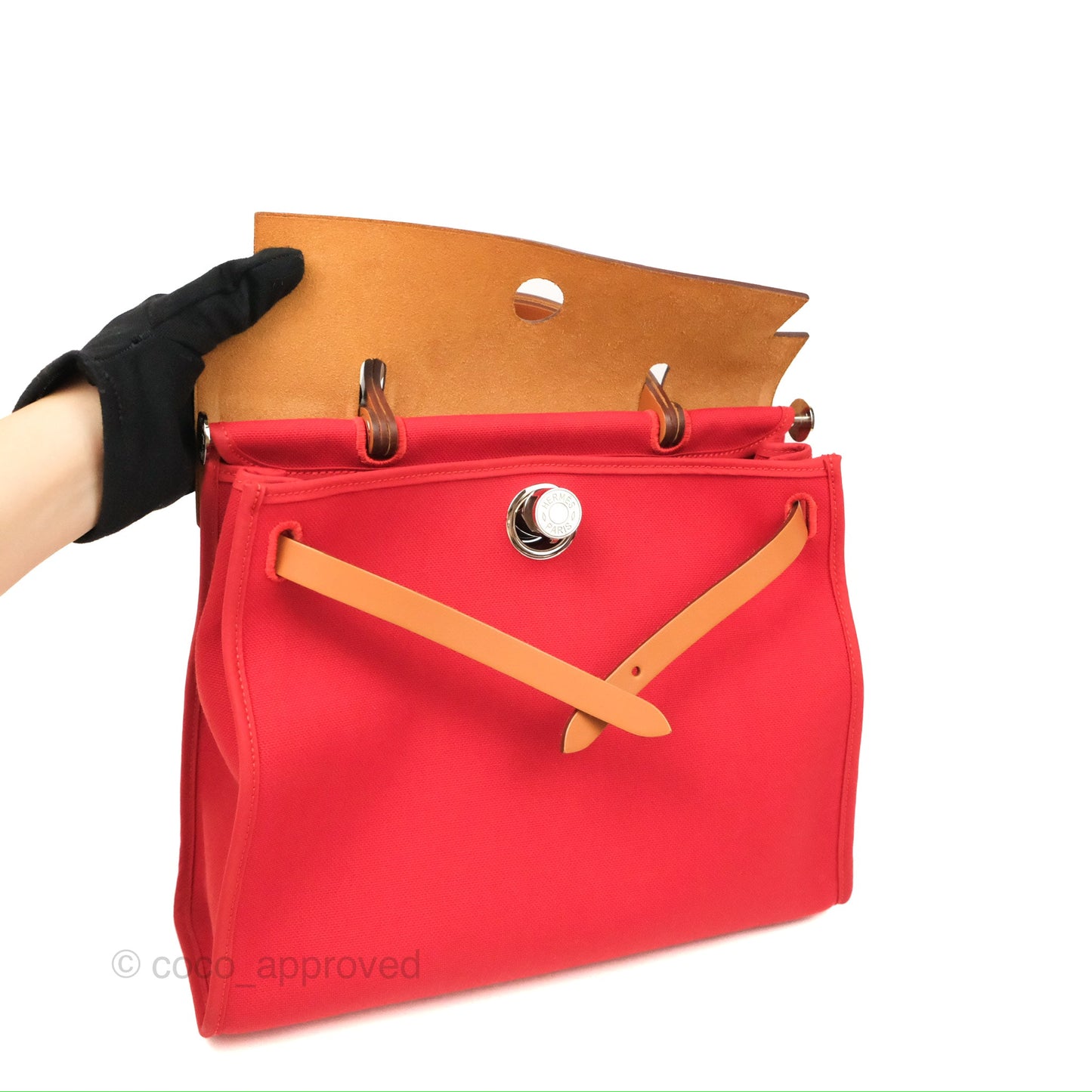 Hermès Herbag Zip 31 Retourne Red/Natural Canvas Palladium Hardware