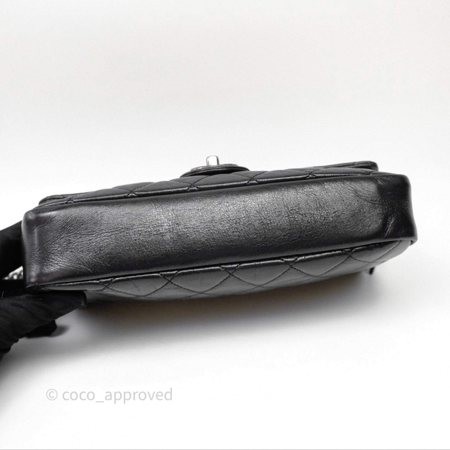 Chanel Flap Bag Black Glazed Calfskin Ruthenium Hardware
