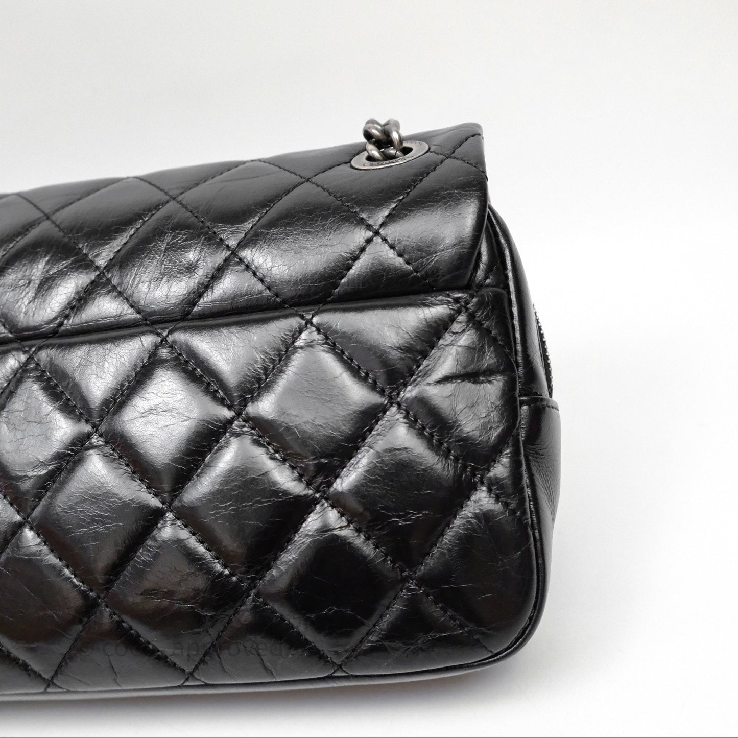 Chanel Flap Bag Black Glazed Calfskin Ruthenium Hardware