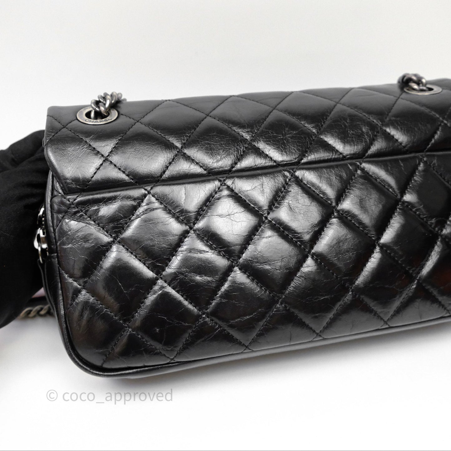 Chanel Flap Bag Black Glazed Calfskin Ruthenium Hardware