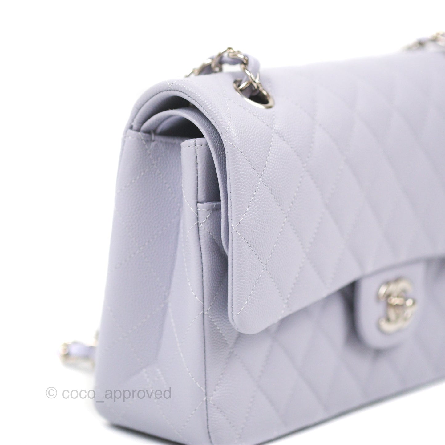 Chanel Classic M/L Medium Flap Quilted Lilac Caviar Silver Hardware