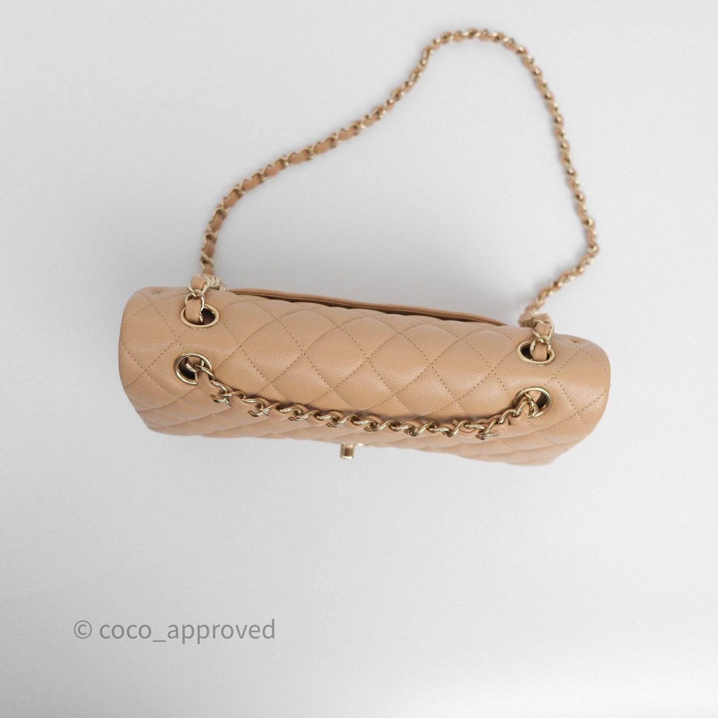Chanel Classic M/L Medium Flap Quilted Beige Caviar Gold Hardware