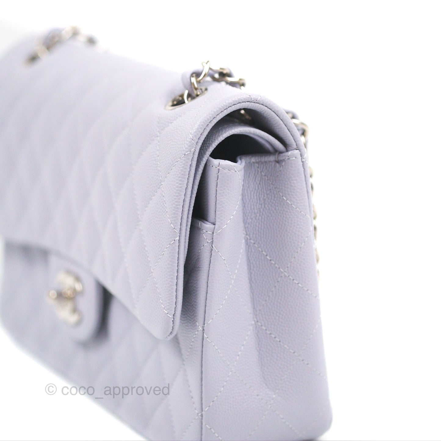 Chanel Classic M/L Medium Flap Quilted Lilac Caviar Silver Hardware