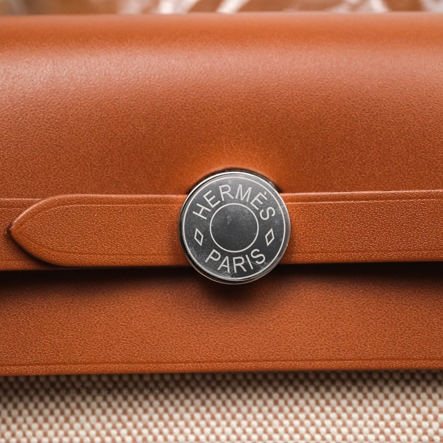 Hermes Mini Herbag Ecru Beige/ Fauve 34 Palladium Hardware