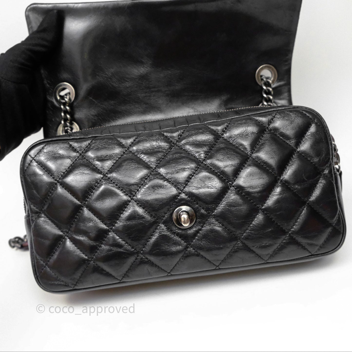 Chanel Flap Bag Black Glazed Calfskin Ruthenium Hardware