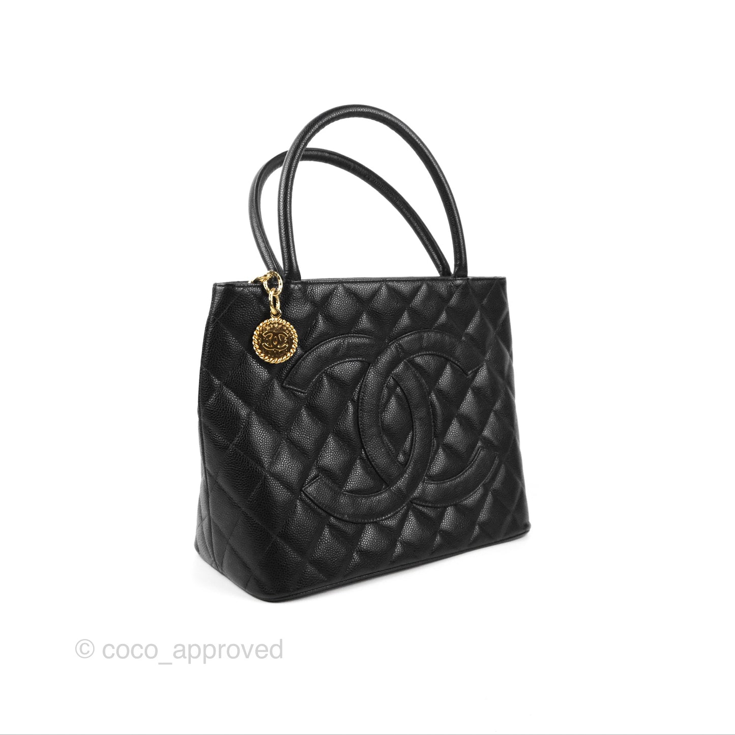 Chanel Vintage Medallion CC Tote Bag Black Caviar Gold Hardware