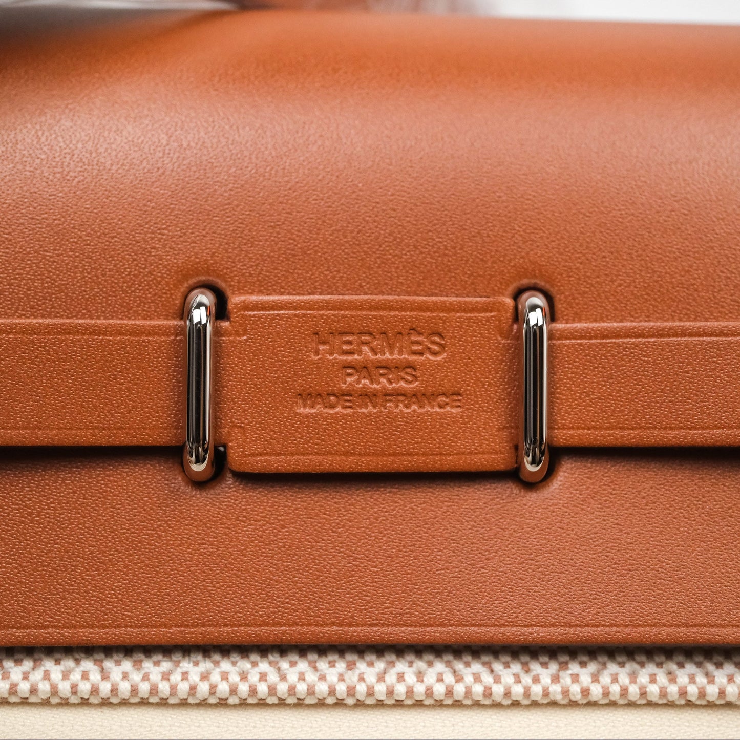 Hermes Mini Herbag Ecru Beige/ Fauve 34 Palladium Hardware