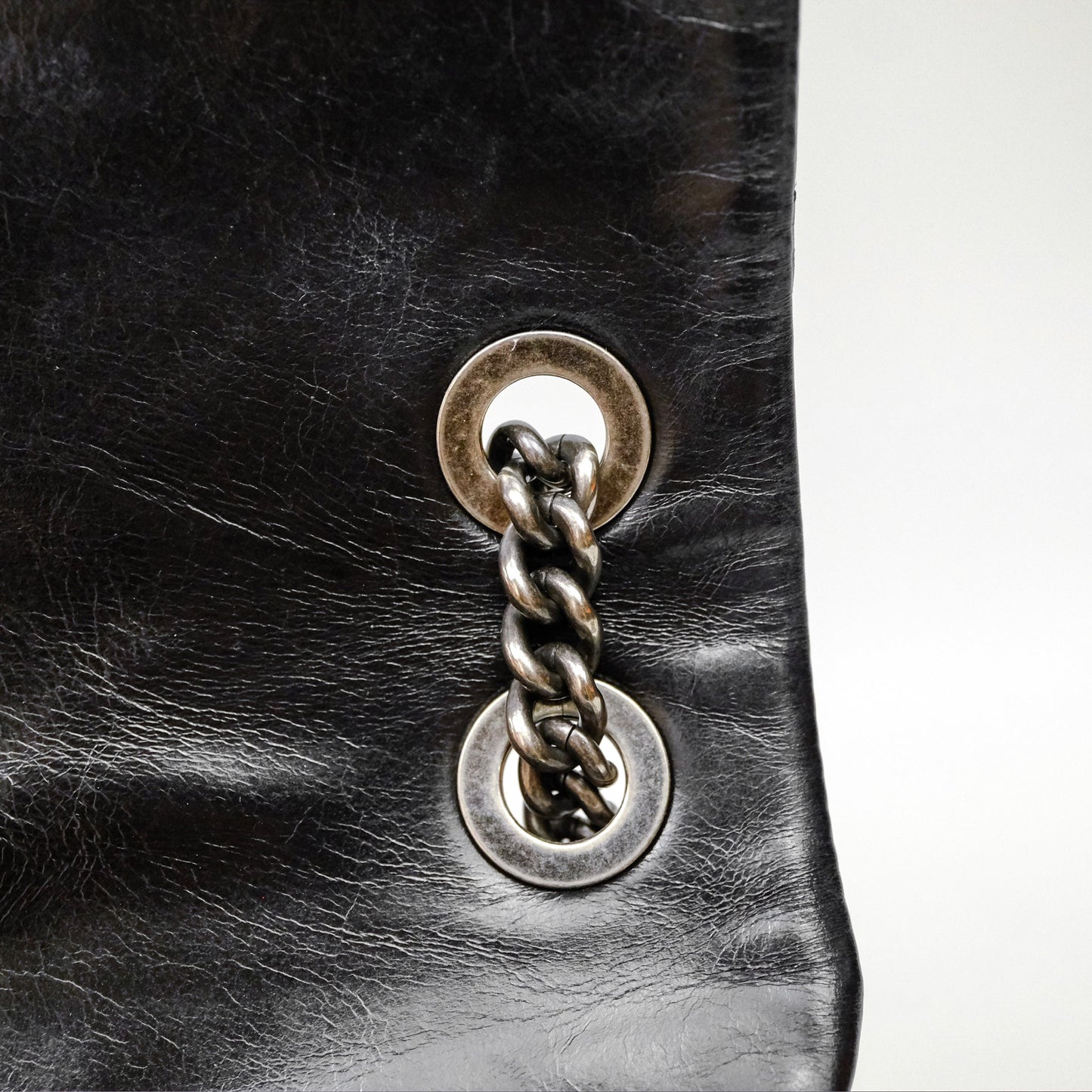 Chanel Flap Bag Black Glazed Calfskin Ruthenium Hardware