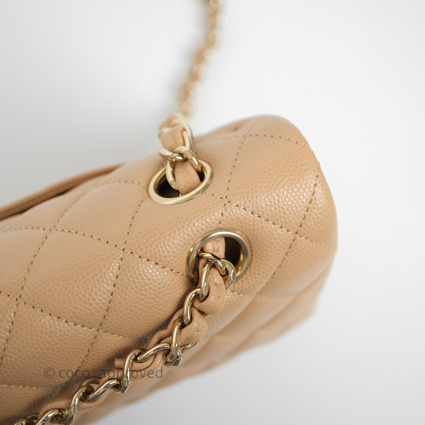 Chanel Classic M/L Medium Flap Quilted Beige Caviar Gold Hardware