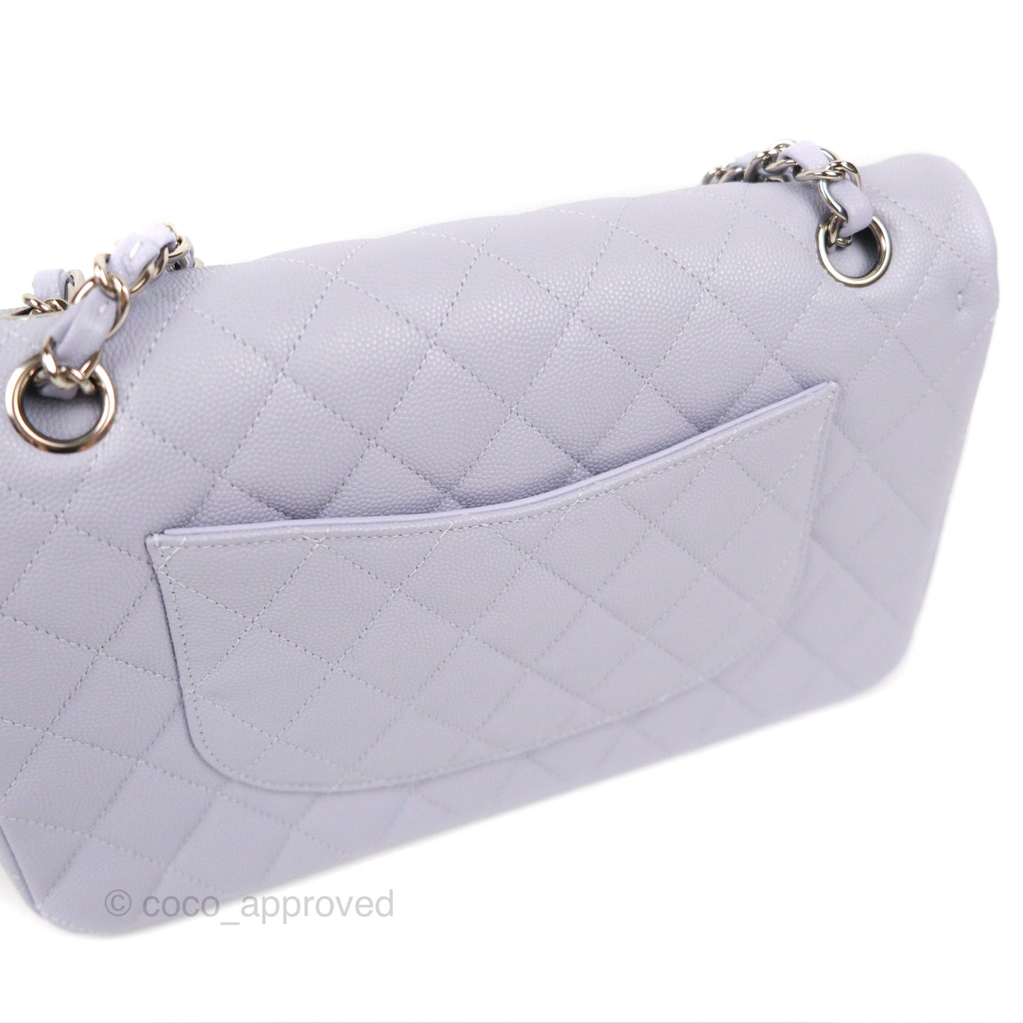 Chanel Classic M/L Medium Flap Quilted Lilac Caviar Silver Hardware