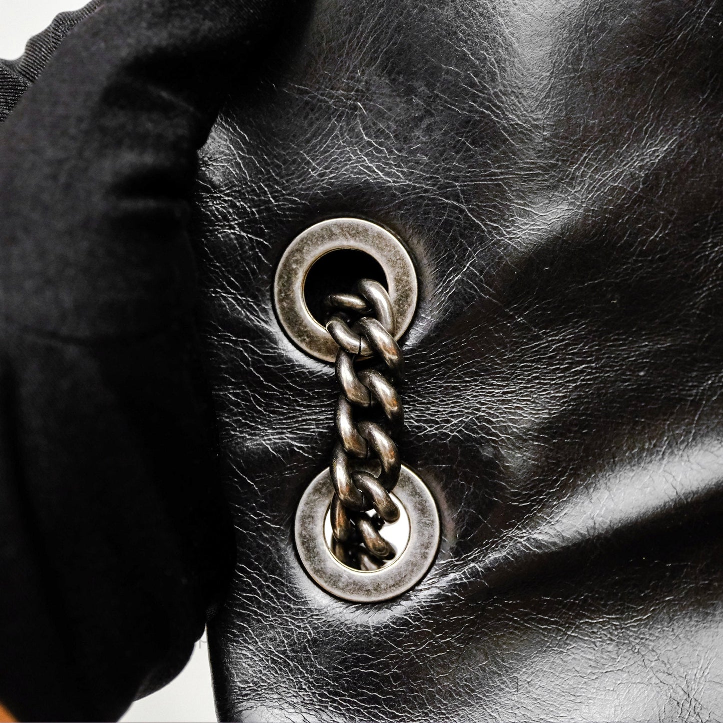 Chanel Flap Bag Black Glazed Calfskin Ruthenium Hardware