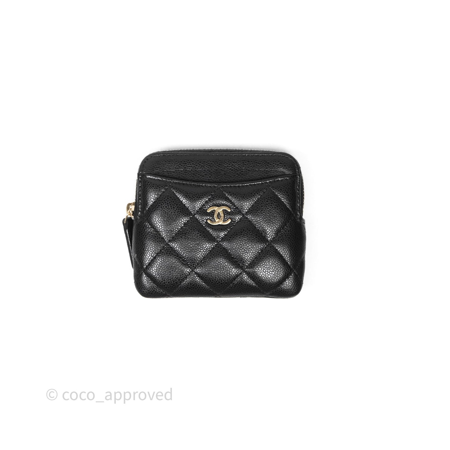 Chanel Quilted Classic Zip Card Holder Wallet Black Caviar Gold Hardware