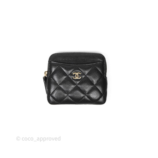 Chanel Quilted Classic Zip Card Holder Wallet Black Caviar Gold Hardware
