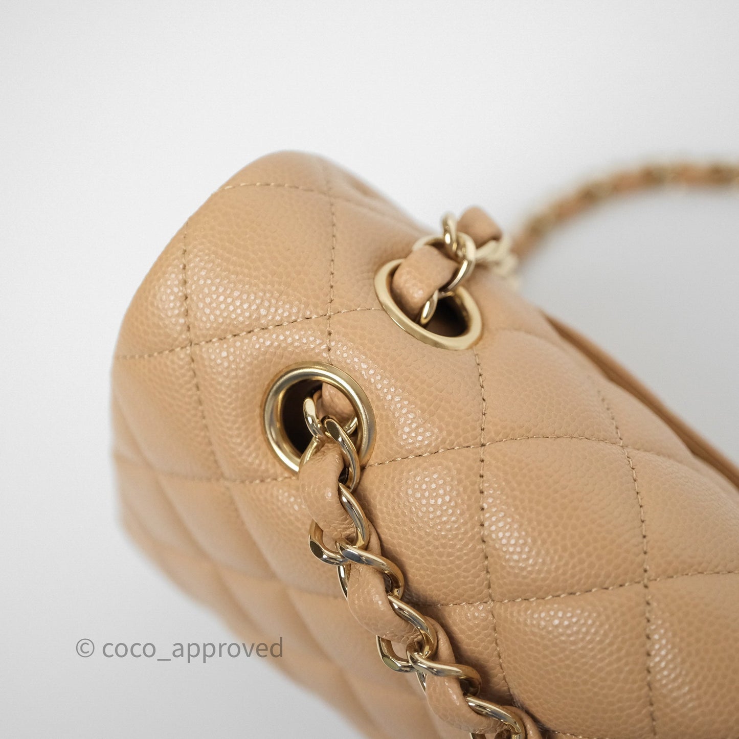 Chanel Classic M/L Medium Flap Quilted Beige Caviar Gold Hardware