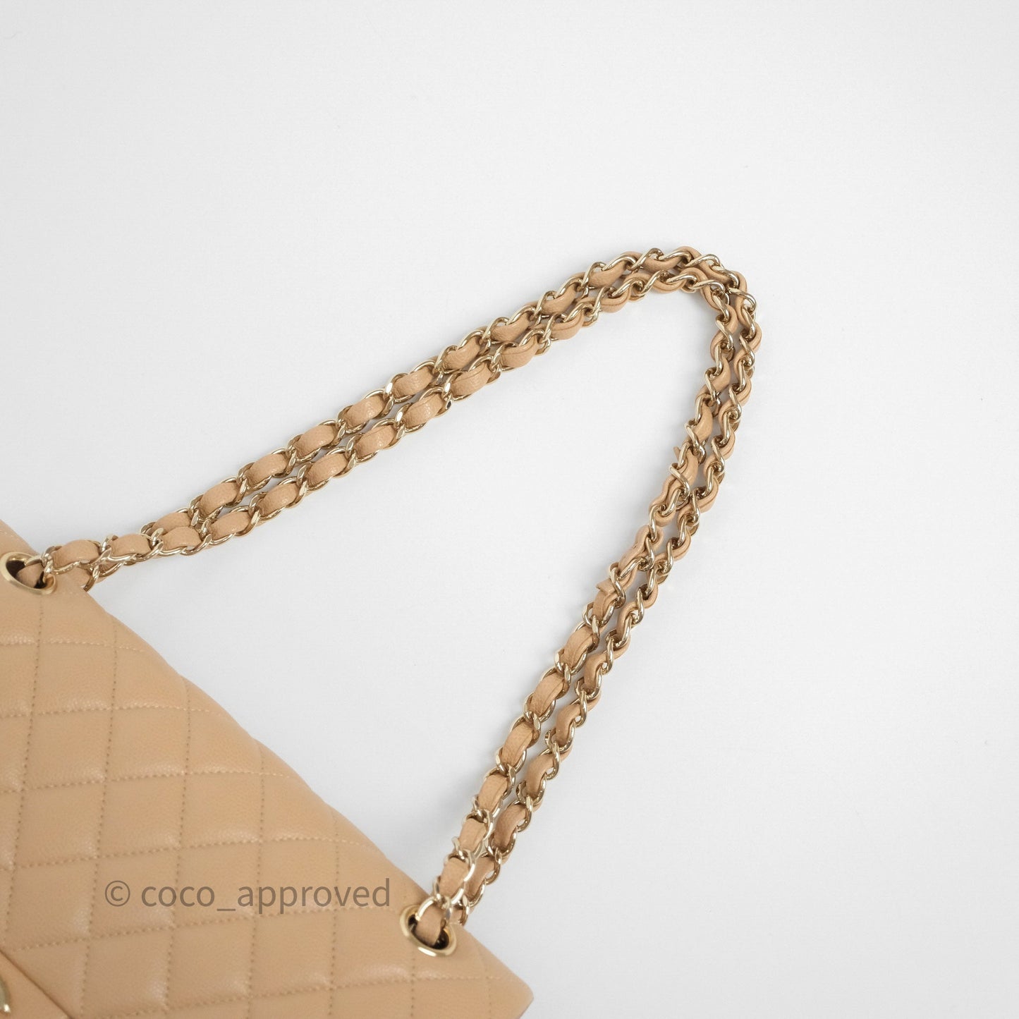 Chanel Classic M/L Medium Flap Quilted Beige Caviar Gold Hardware