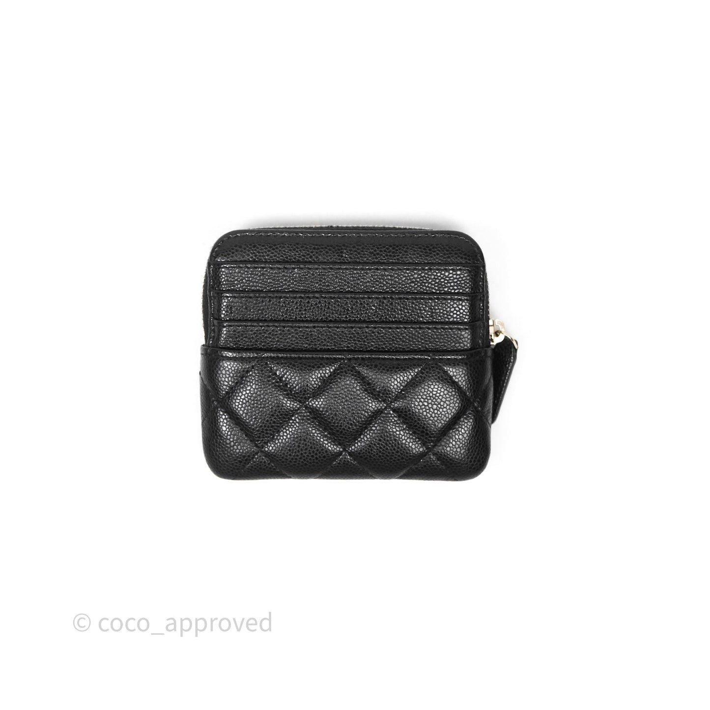Chanel Quilted Classic Zip Card Holder Wallet Black Caviar Gold Hardware