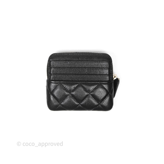 Chanel Quilted Classic Zip Card Holder Wallet Black Caviar Gold Hardware