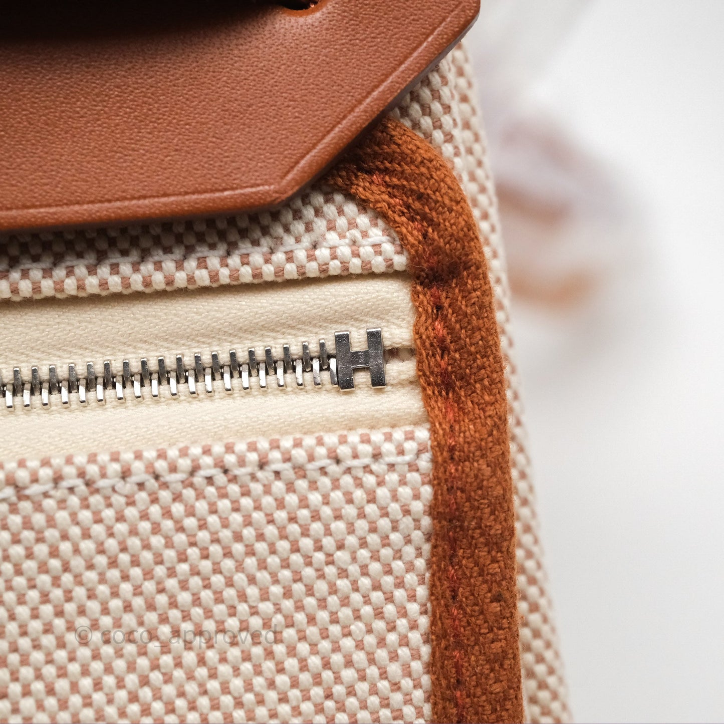 Hermes Mini Herbag Ecru Beige/ Fauve 34 Palladium Hardware